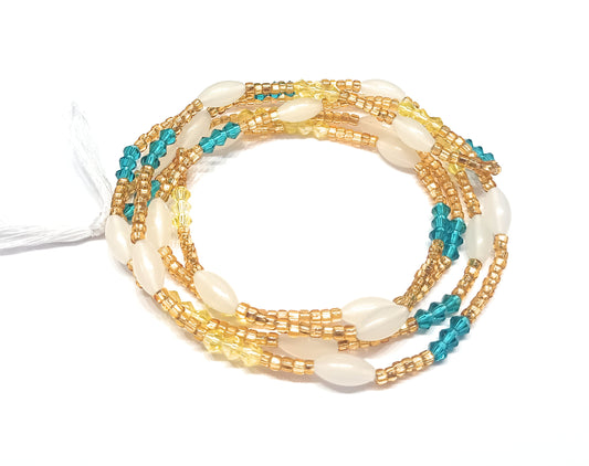 Gold Waist Beads with Glow-in-the-Dark and Blue and Yellow Accents