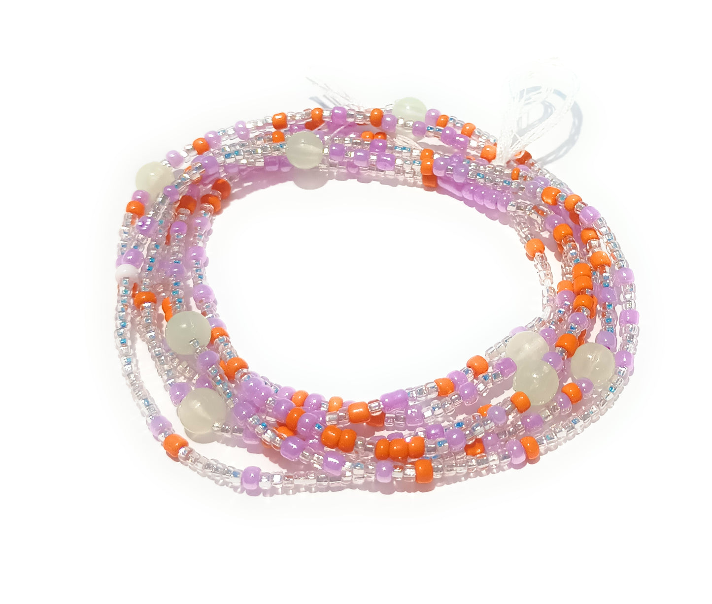 Glow-in-the-Dark Waist Beads, Glass Multicolor Beads 44 Inch Tie-On Cotton Strand