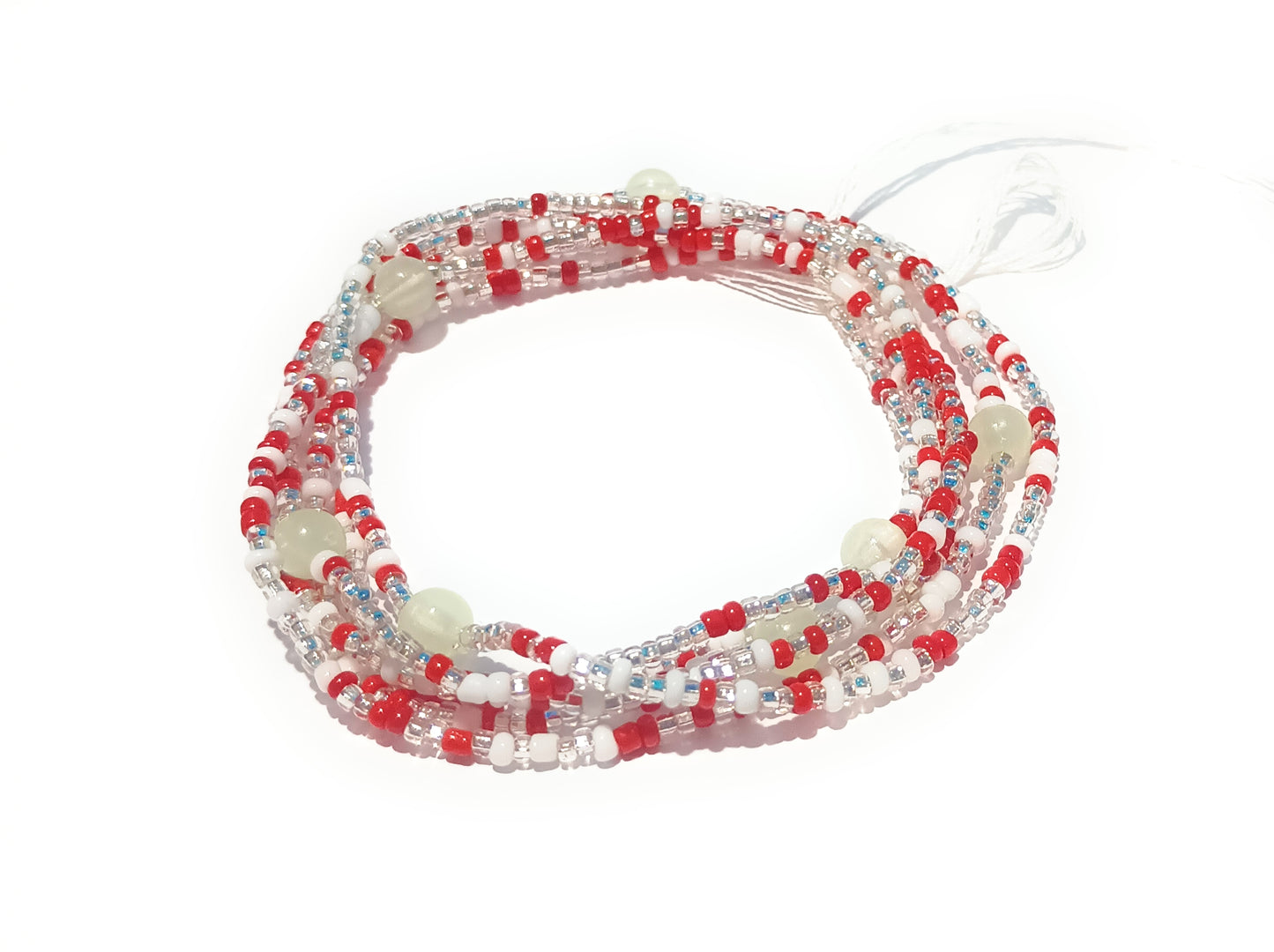 Glow-in-the-Dark Waist Beads, Glass Multicolor Beads 44 Inch Tie-On Cotton Strand