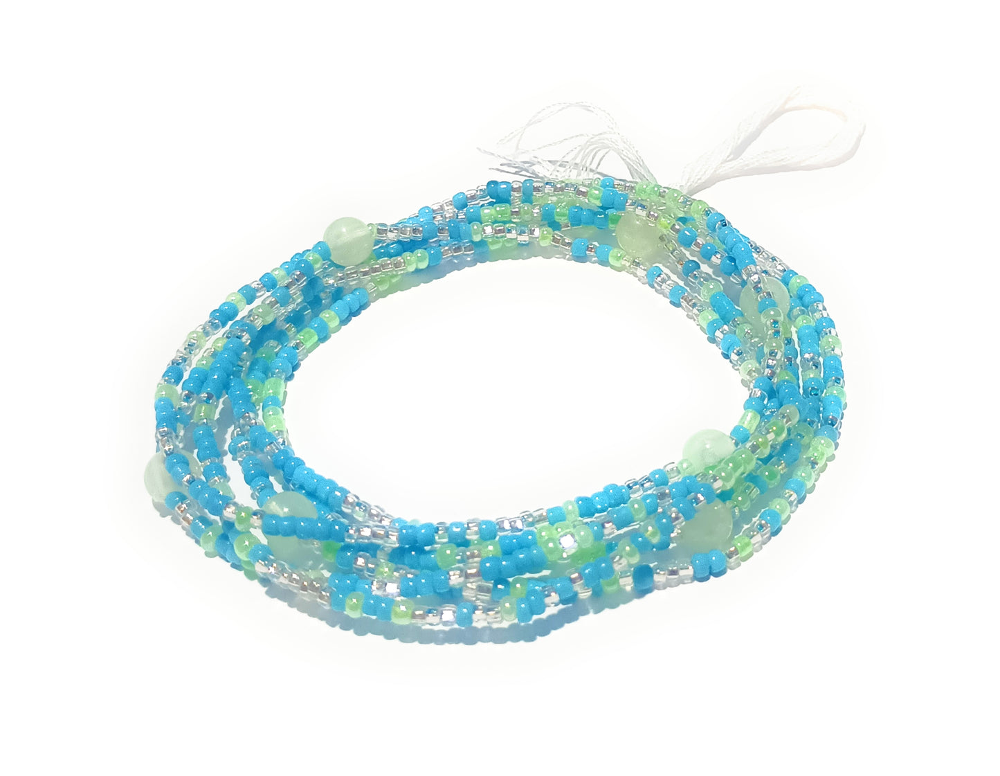 Glow-in-the-Dark Waist Beads, Glass Multicolor Beads 44 Inch Tie-On Cotton Strand