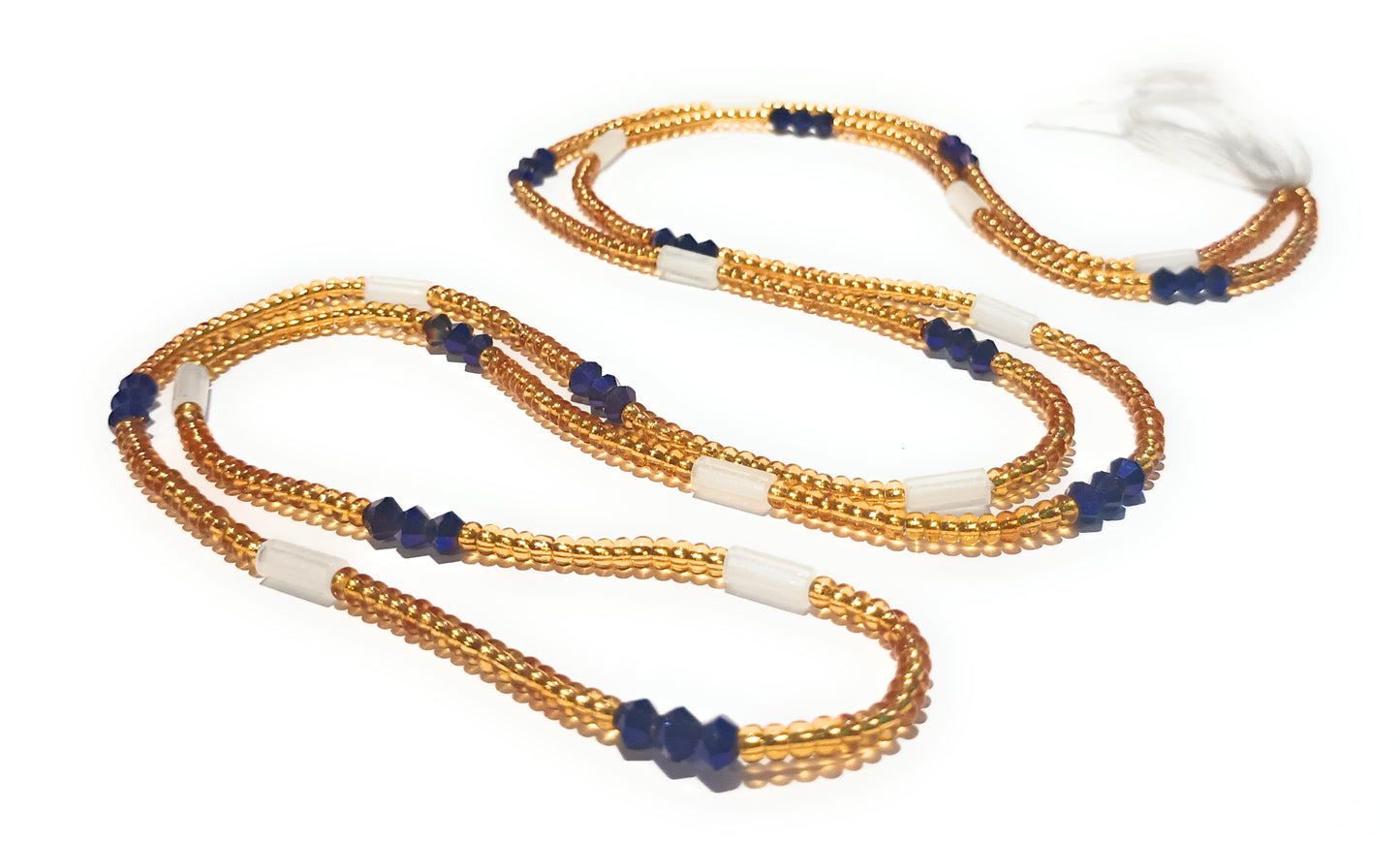 Gold Glass Waist Beads with Glow-in-the-Dark and Crystal Accents, 44-Inch Cotton Tie-on Strand