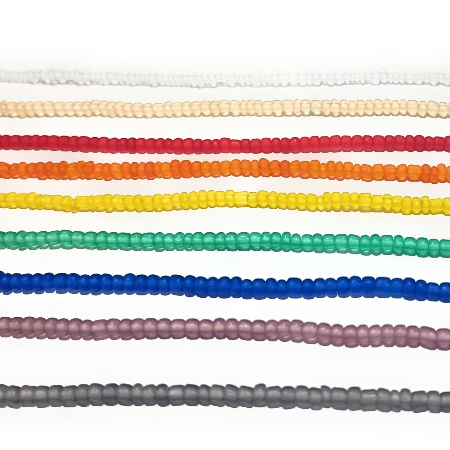 Nine Frosted Glass Waist Beads, Pack of Rainbow Colors