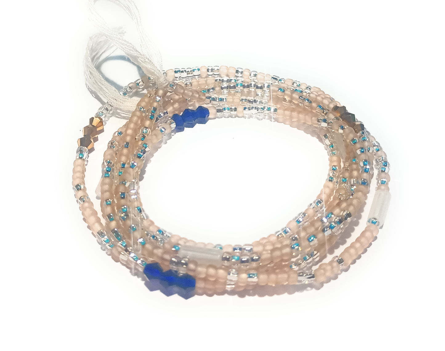 Multicolor Waist Beads with Glow Accents and Diamond Shaped Clusters, 45-Inch Tie-On Strand