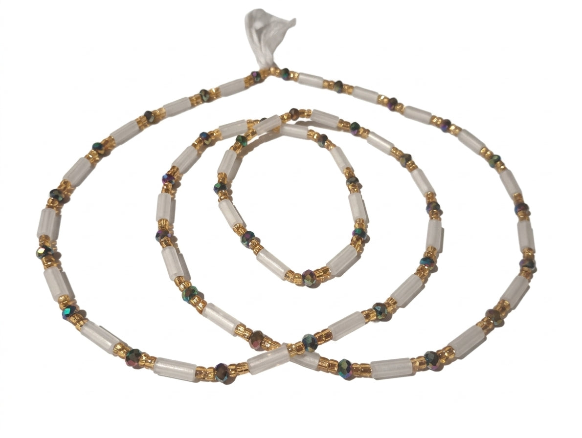 Glow-in-the-Dark Metallic Gold Waist Beads, Traditional Tie-On 45-Inch Strand