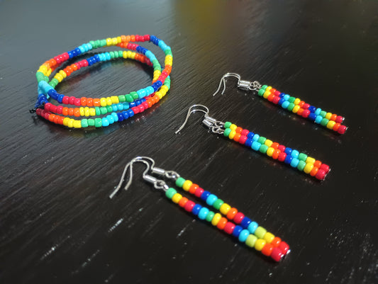Rainbow Bracelet and Dangle/Stick/Drop Earring Set