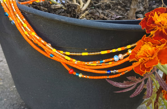 Halloween Autumn Waist Bead Set, 3 Tie-on Strands, 44 Inches of Beads