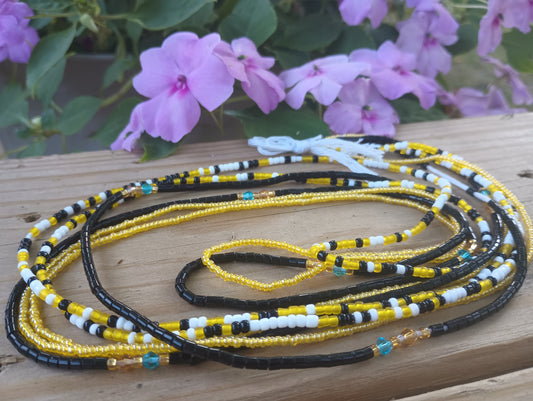 Bumblebee Waist Bead Set, 3 Tie-on Cotton Strands, 44 Inches of Adjustable Waist Beads