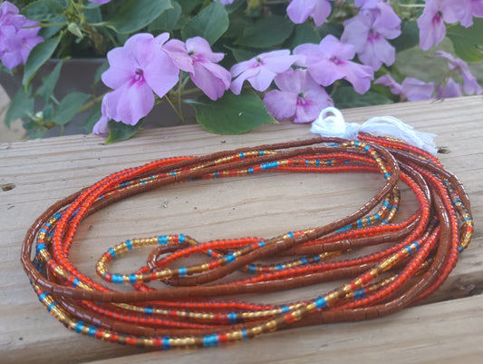 Colorful Harvest Waist Bead Set, 3 Tie-on Cotton Strands, 44 Inches of Adjustable Waist Beads