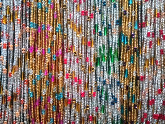 Gold and Clear Waist Bead Strands with Colorful Accent Beads, Mixed Variety
