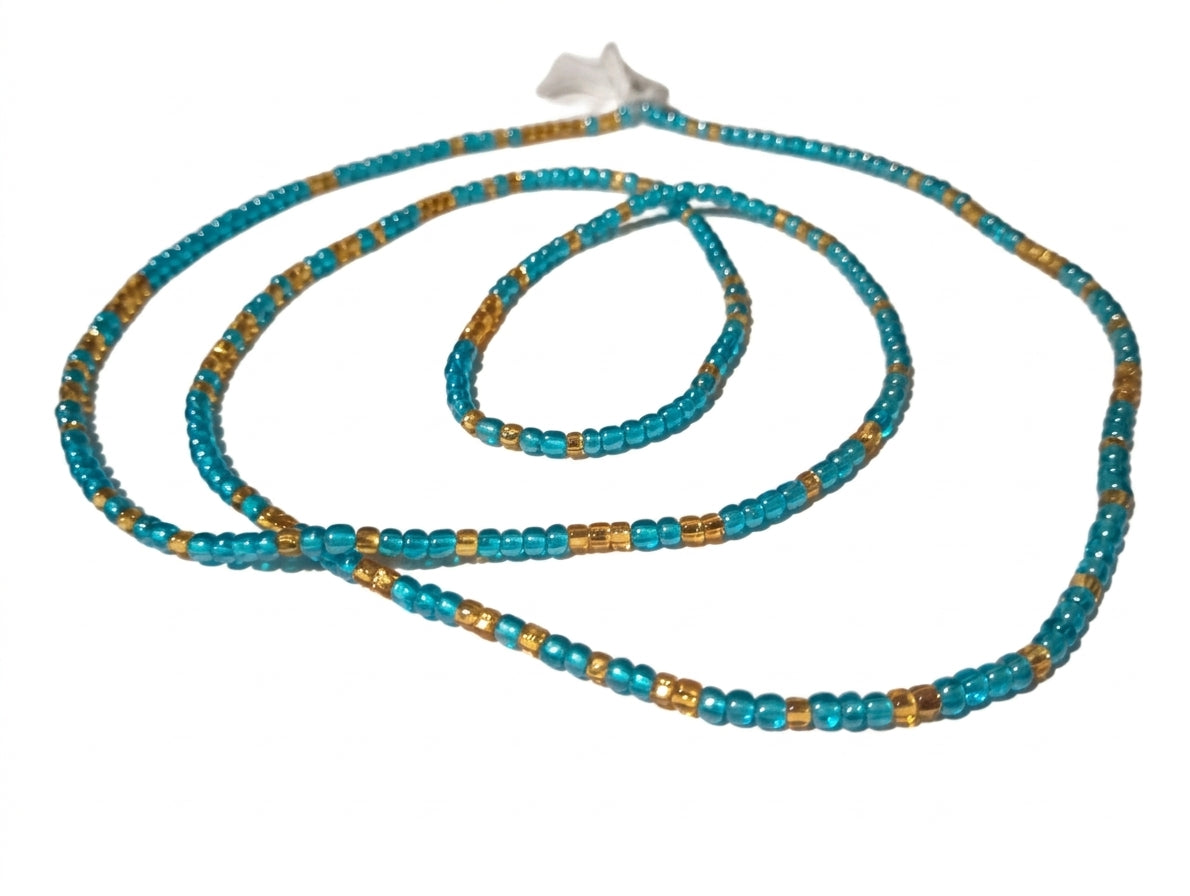 Gold & Colorful Authentic Tie-on Glass Waist Beads, 45-Inch Strand
