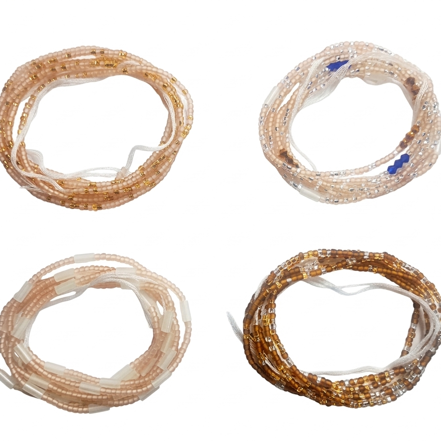 4 Pack Waist Beads Bundle, 15 Colorful Variations (44 Inch Tie-On)