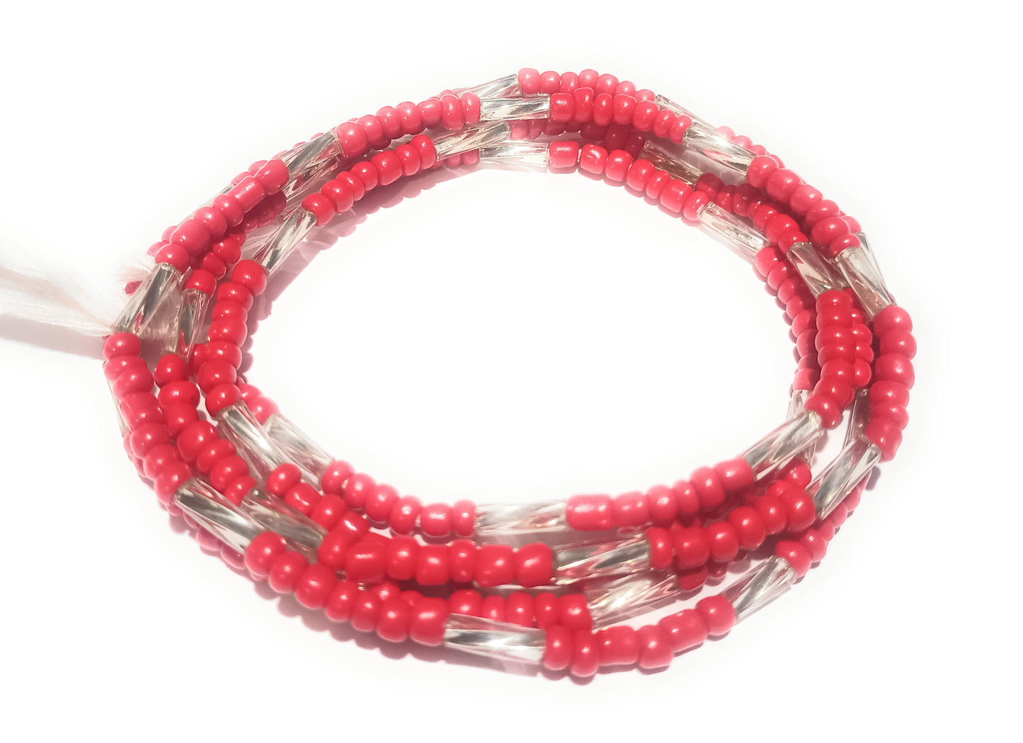 Red Waist Beads Set, Two 42-Inch Tie-On Strands