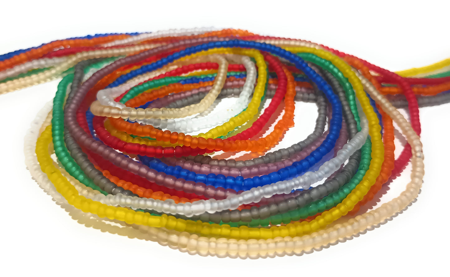 Nine Frosted Glass Waist Beads, Pack of Rainbow Colors