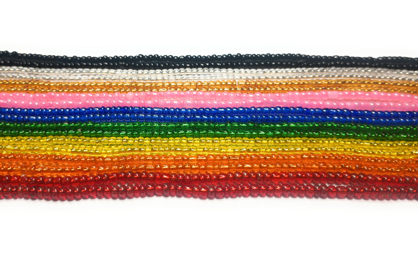 Nine Glossy Glass Waist Beads, Pack of Rainbow Colors