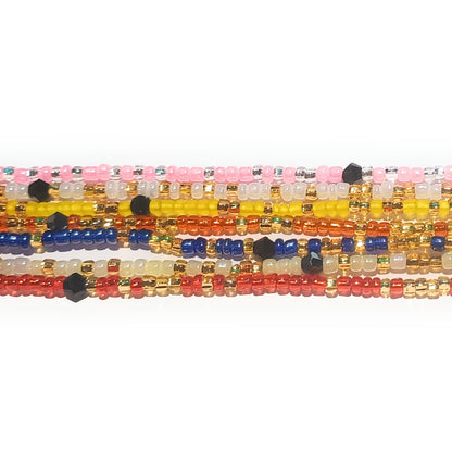 Multicolor Waist Beads with Diamond Shaped Accents, 45-Inch Tie-On Strand