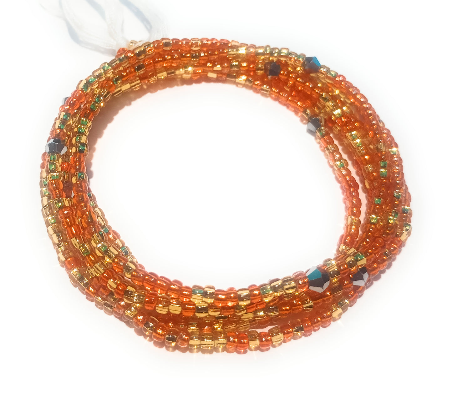 Multicolor Waist Beads with Diamond Shaped Accents, 45-Inch Tie-On Strand