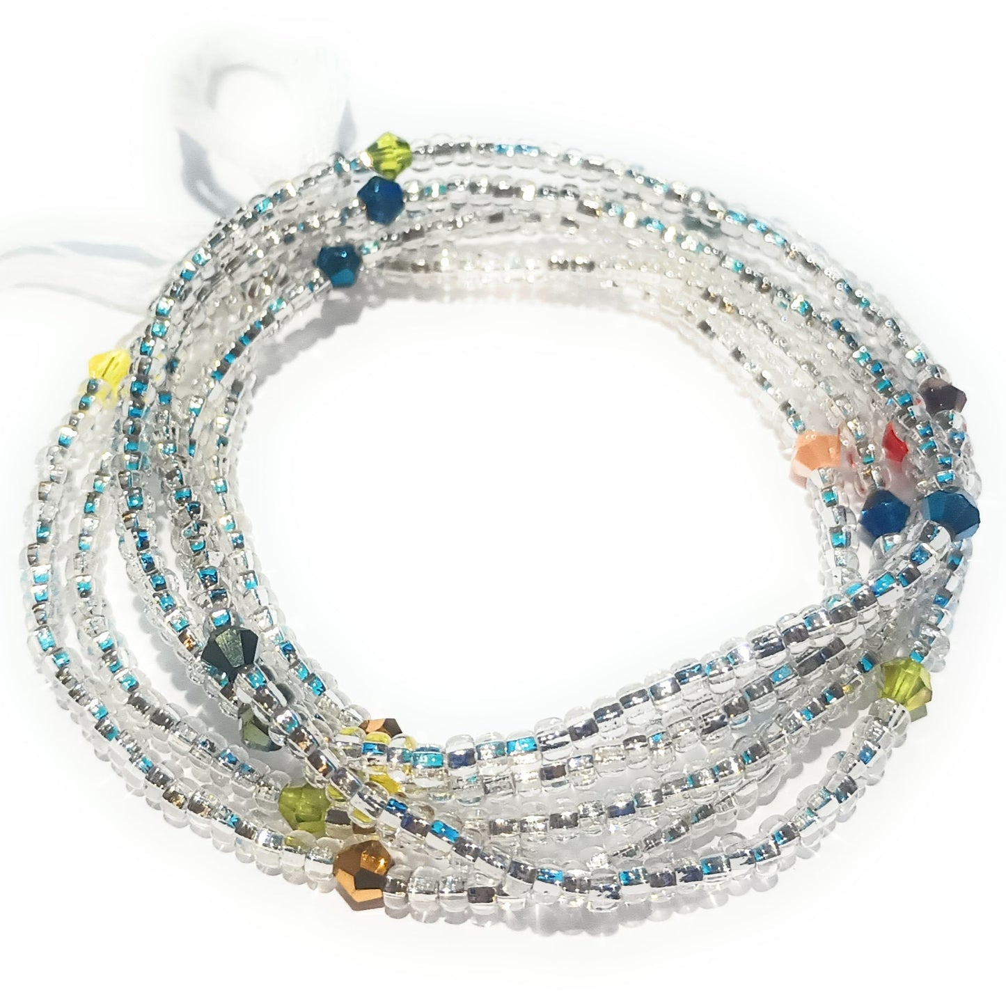 Clear Glass Waist Beads with Multi-Color Crystal Accents, 44-Inch Tie-On Cotton String