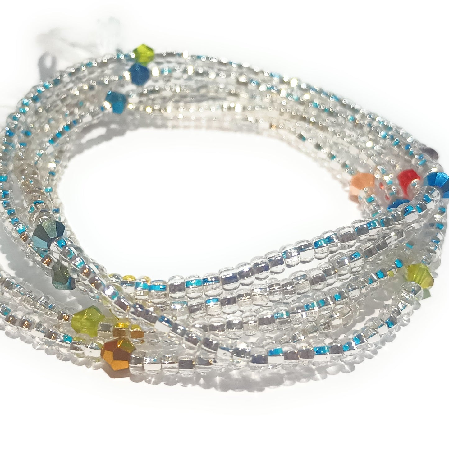Clear Glass Waist Beads with Multi-Color Crystal Accents, 44-Inch Tie-On Cotton String