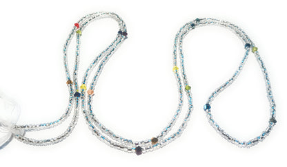 Clear Glass Waist Beads with Multi-Color Crystal Accents, 44-Inch Tie-On Cotton String