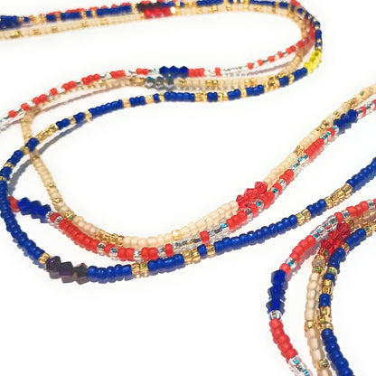 Multicolor Waist Beads with Diamond Shaped Clusters, 45-Inch Tie-On Strand