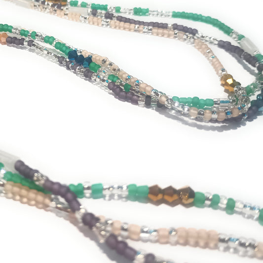 Multicolor Waist Beads with Glow Accents and Diamond Shaped Clusters, 45-Inch Tie-On Strand