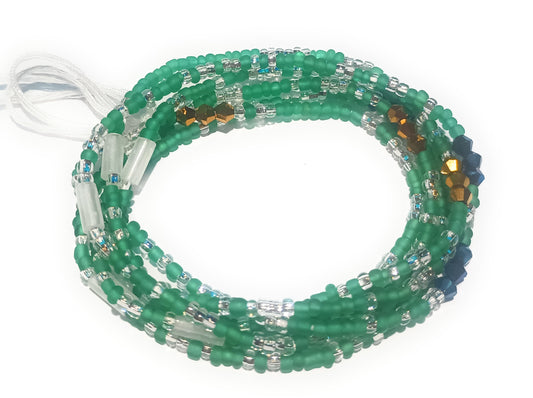 Multicolor Waist Beads with Glow Accents and Diamond Shaped Clusters, 45-Inch Tie-On Strand