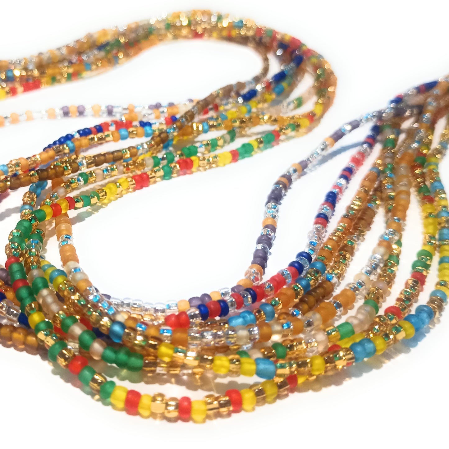Triple Multicolor Waist Beads, 44-Inch Tie-On Strand