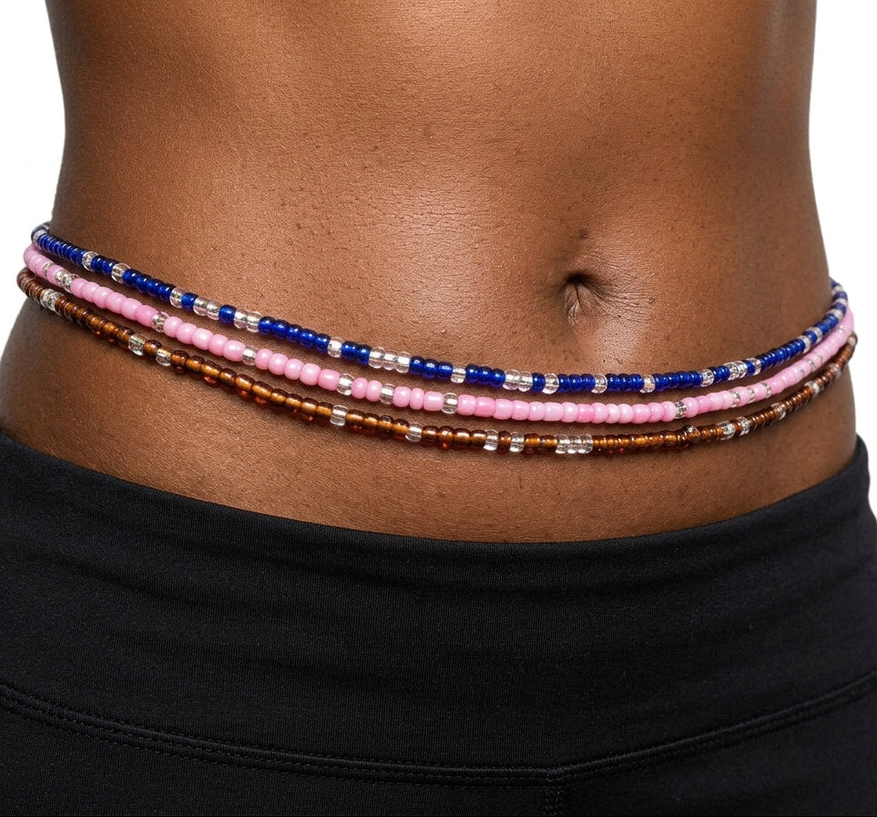 Colorful Authentic Tie-on 3MM Glass Waist Beads, 45-Inch Strand