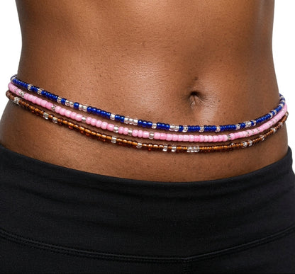 Colorful Authentic Tie-on 3MM Glass Waist Beads, 45-Inch Strand
