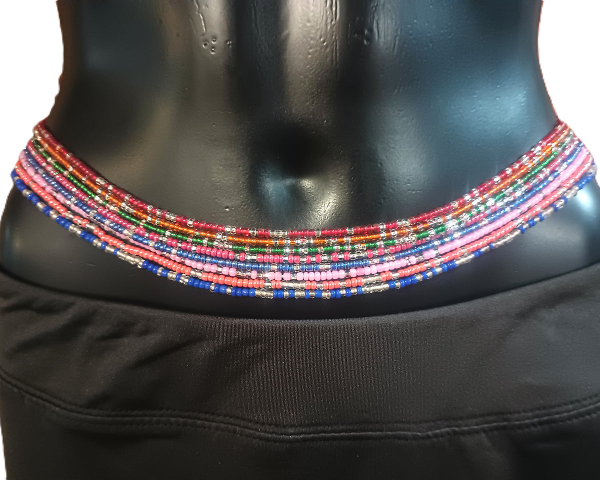 Colorful Authentic Tie-on Glass Waist Beads, 45-Inch Strand