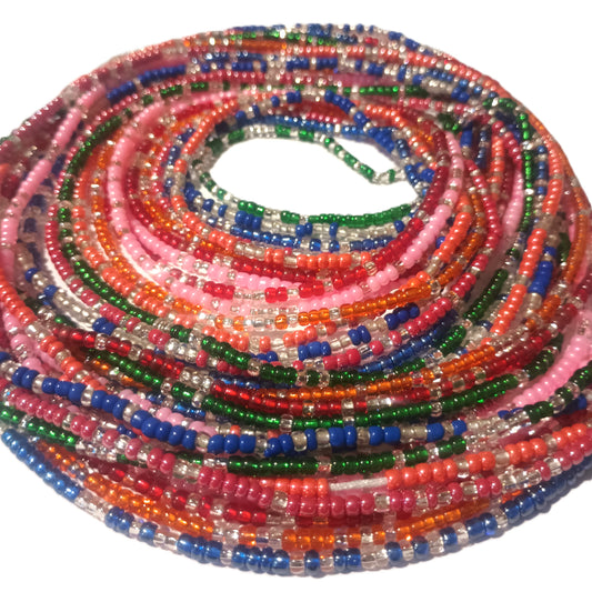 Colorful Authentic Tie-on Glass Waist Beads, 45-Inch Strand