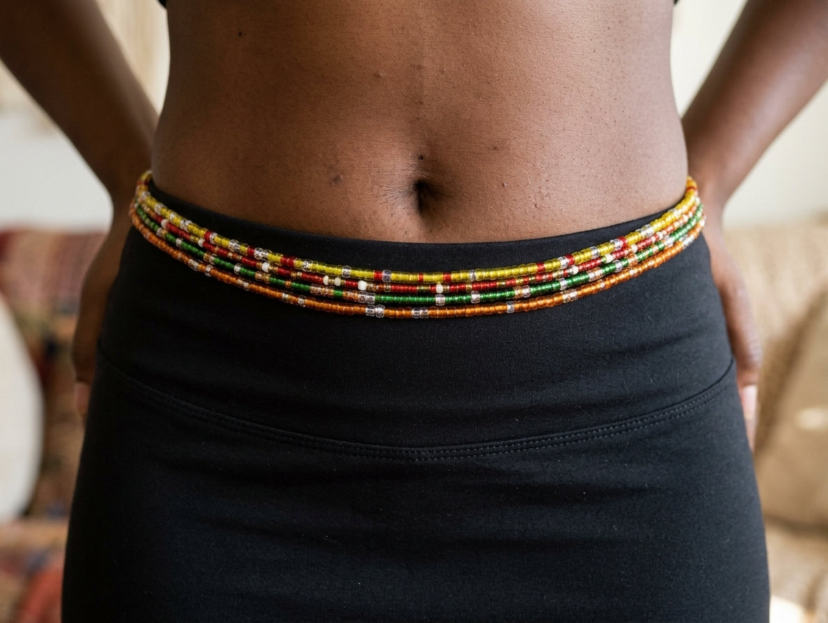 Multicolor Waist Beads, 45-Inch Tie-On Strand
