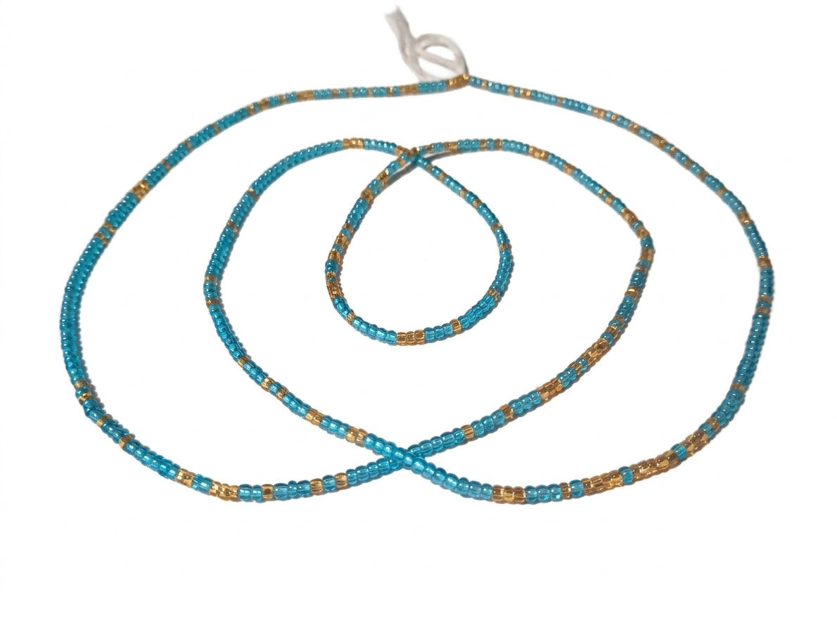 Gold & Colorful Authentic Tie-on Glass Waist Beads, 45-Inch Strand