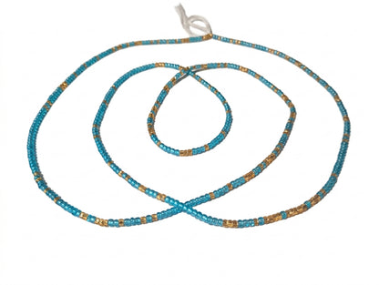 Gold & Colorful Authentic Tie-on Glass Waist Beads, 45-Inch Strand