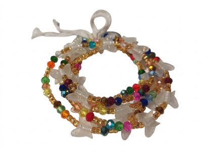 Glow-in-the-Heart and Butterfly Waist Beards, Traditional Tie-On 45-Inch Strand, Multicolor Diamond and Gold Glass Beads