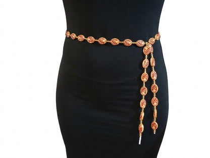 Acrylic Faux-Carved Statement Beads with Gold Accents, Lightweight Versatile Tie-On Adjustable 45-Inch Strands