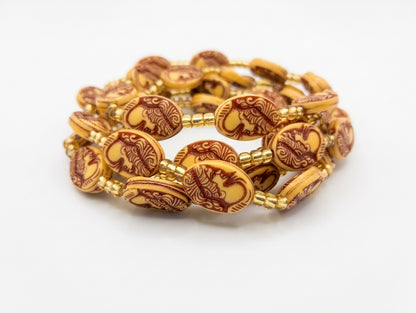 Acrylic Faux-Carved Statement Beads with Gold Accents, Lightweight Versatile Tie-On Adjustable 45-Inch Strands