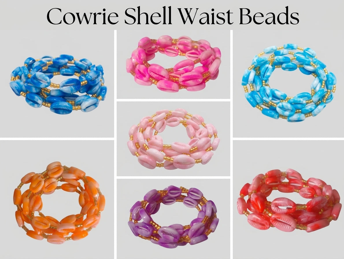 Cowrie Shell Waist Beads with Gold Accents, Lightweight Versatile Tie-On Strands