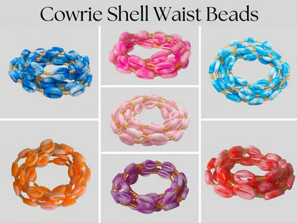 Cowrie Shell Waist Beads with Gold Accents, Lightweight Versatile Tie-On Strands