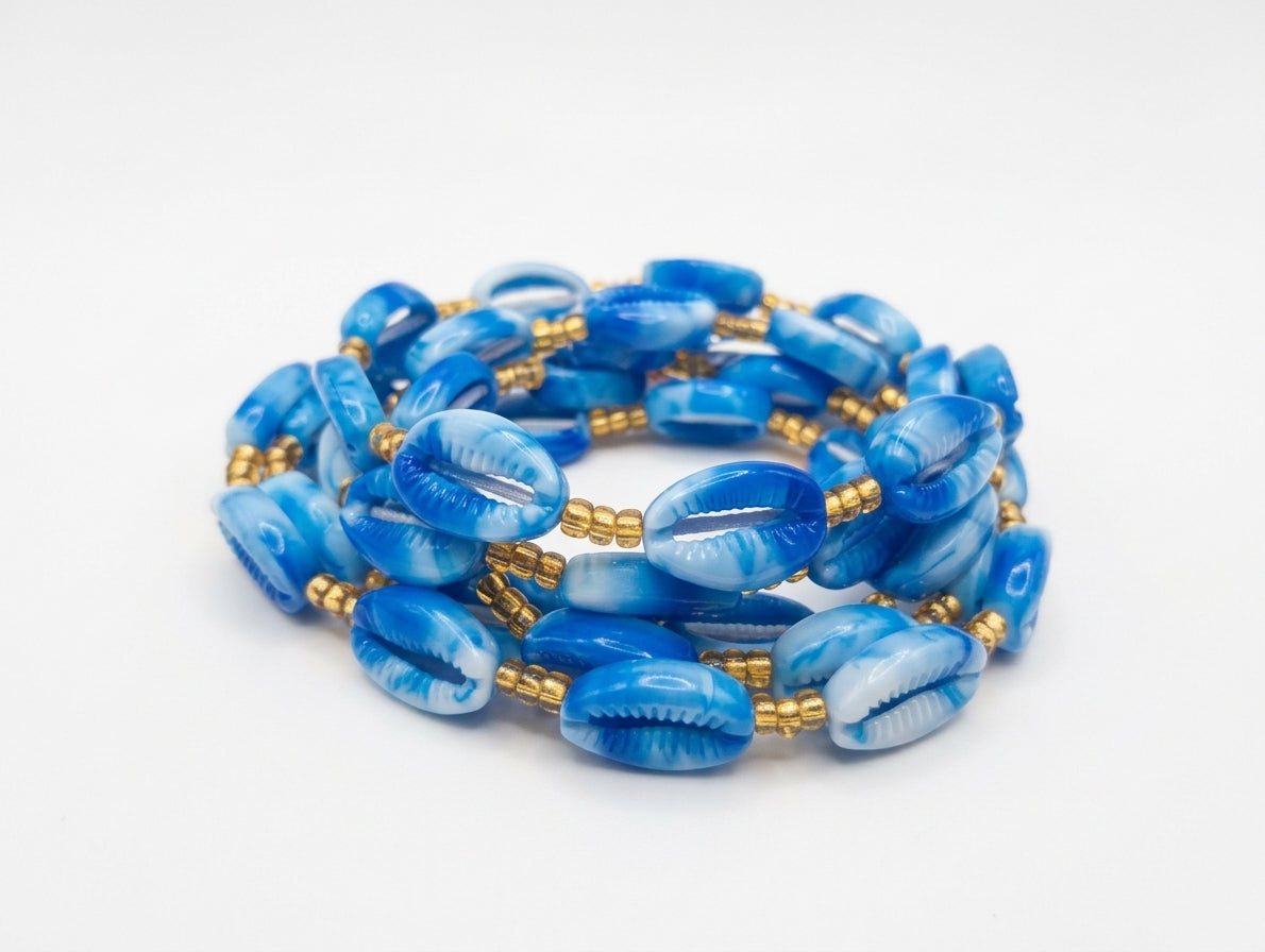 Cowrie Shell Waist Beads with Gold Accents, Lightweight Versatile Tie-On Strands