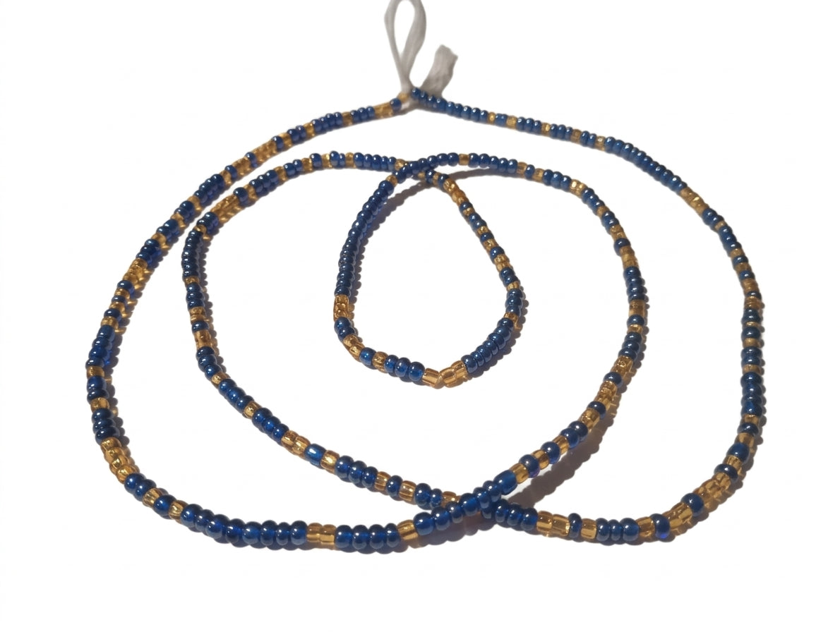 Gold & Colorful Authentic Tie-on Glass Waist Beads, 45-Inch Strand