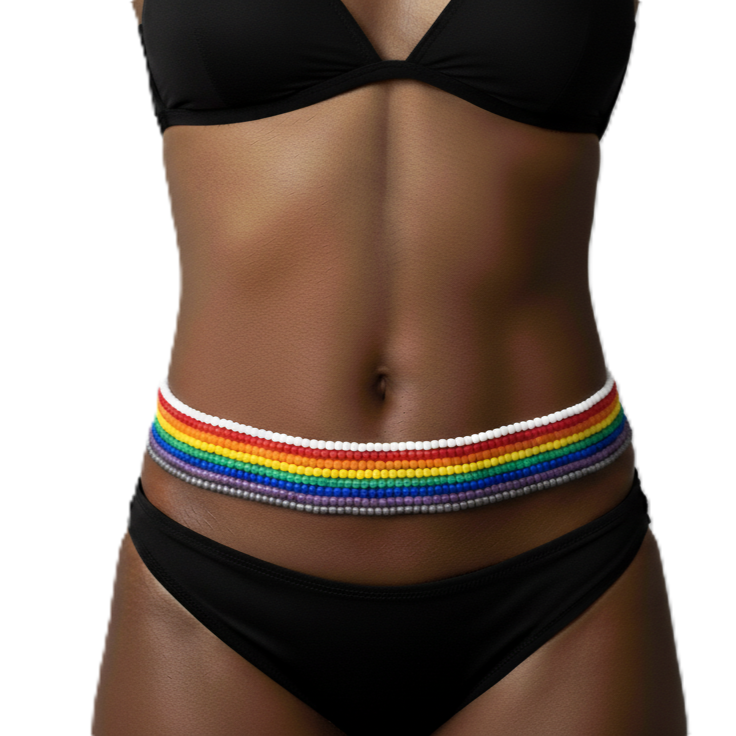 Nine Frosted Glass Waist Beads, Pack of Rainbow Colors