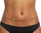 Gold Glass Waist Beads with Glow-in-the-Dark and Crystal Accents, 44-Inch Cotton Tie-on Strand