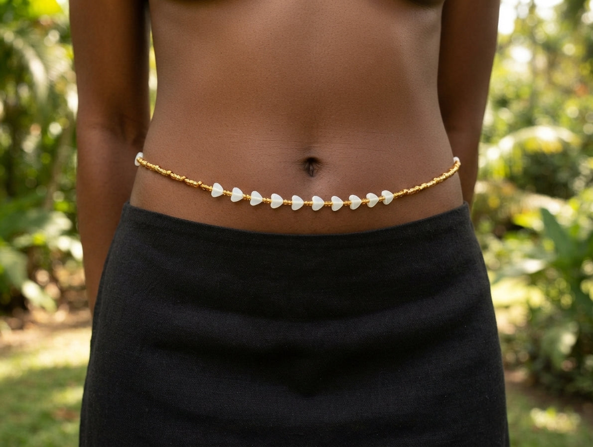 Glowing Heart Waist Beads, Tie-On 45-Inch Strand