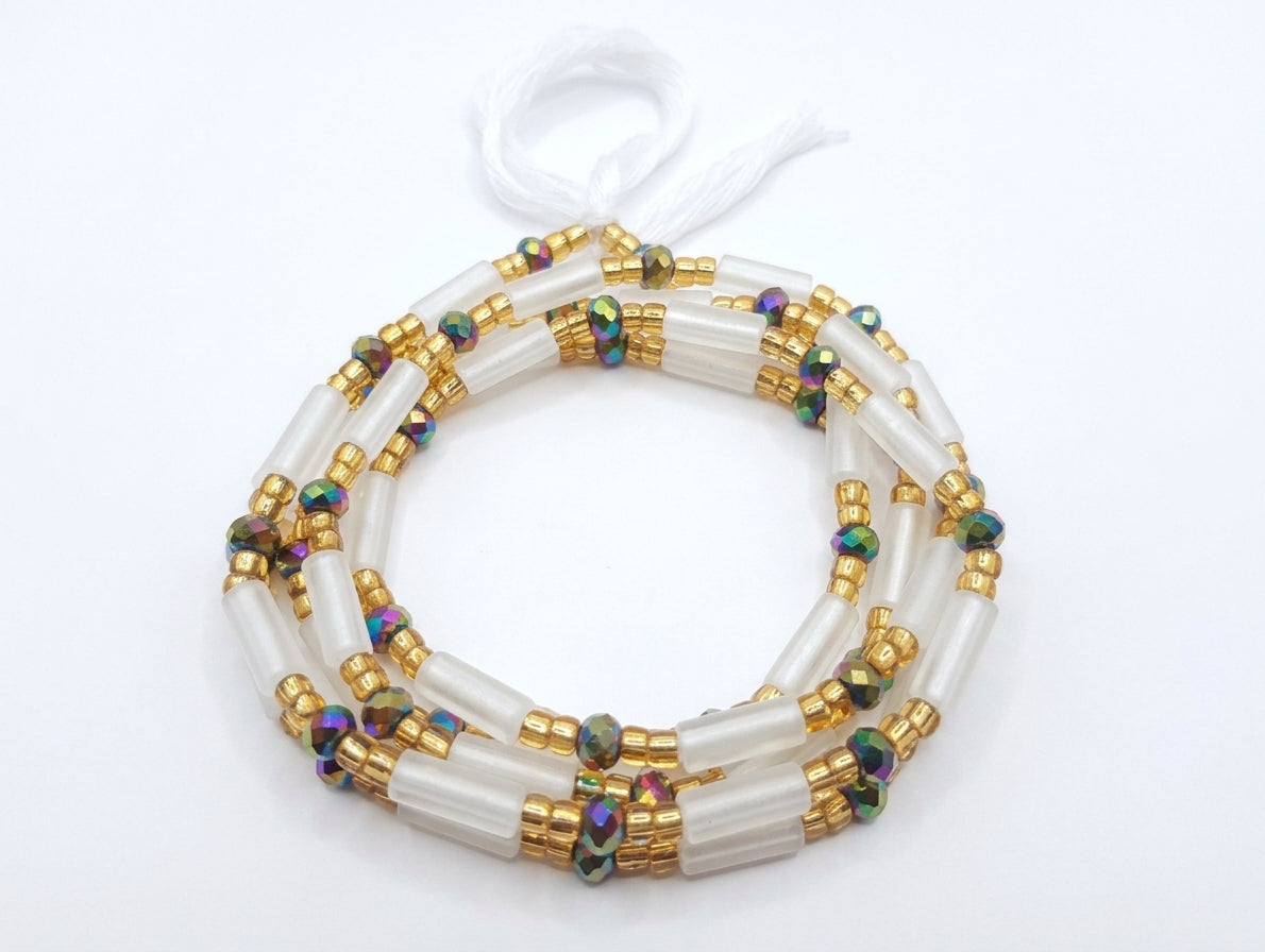 Glow-in-the-Dark Metallic Gold Waist Beads, Traditional Tie-On 45-Inch Strand
