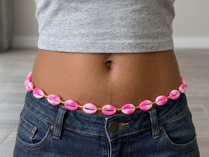 Cowrie Shell Waist Beads with Gold Accents, Lightweight Versatile Tie-On Strands