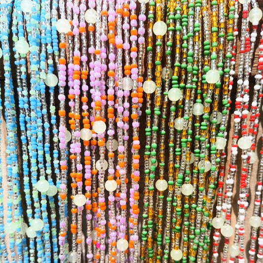 Glow-in-the-Dark Waist Beads, Glass Multicolor Beads 44 Inch Tie-On Cotton Strand