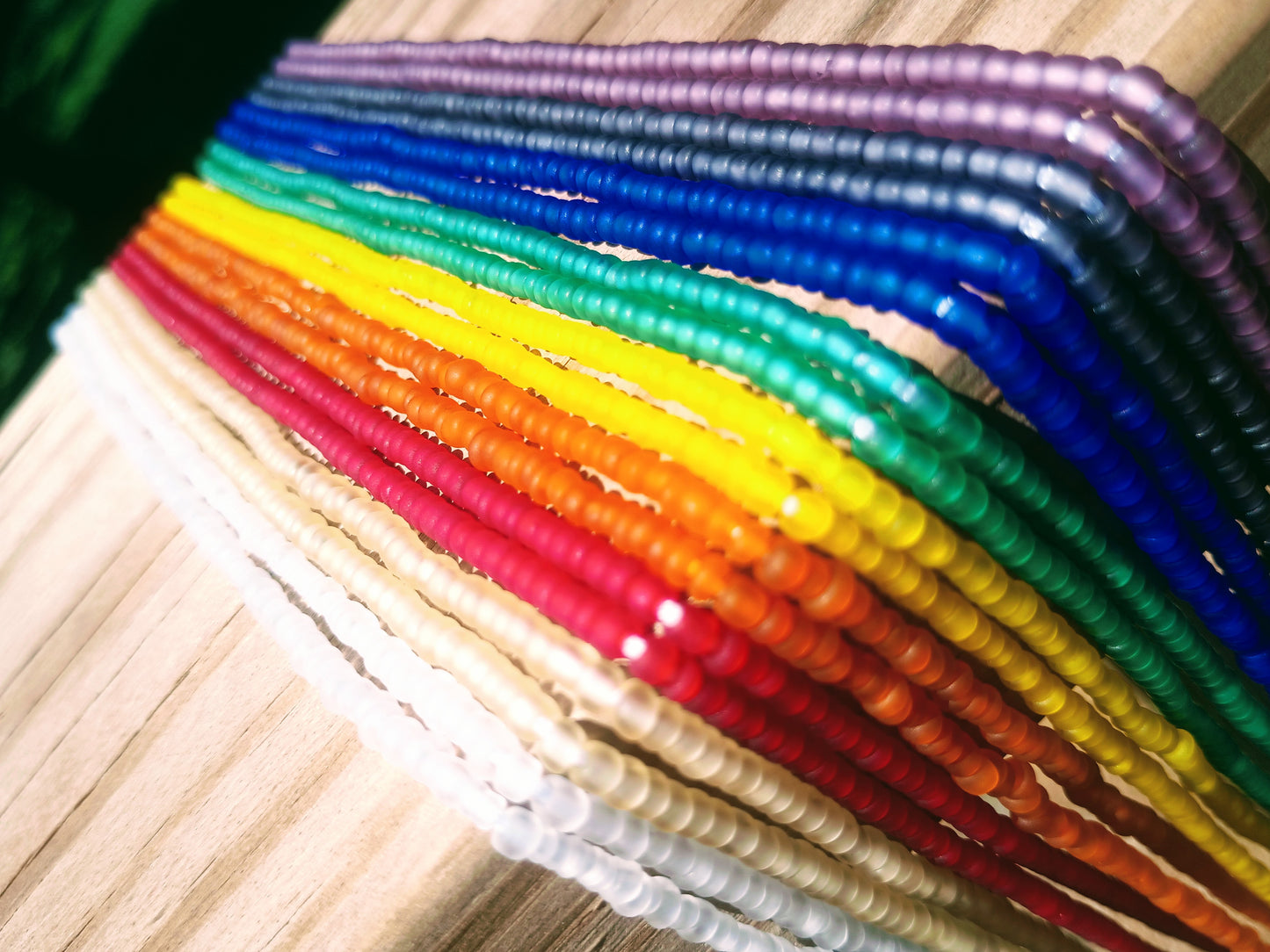 Nine Frosted Glass Waist Beads, Pack of Rainbow Colors