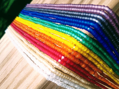 Nine Frosted Glass Waist Beads, Pack of Rainbow Colors