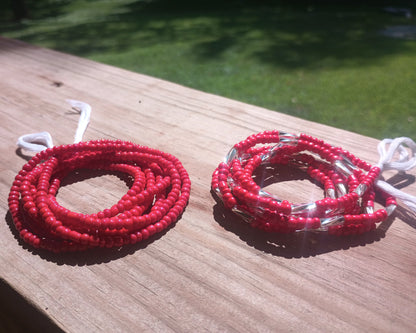 Red Waist Beads Set, Two 42-Inch Tie-On Strands